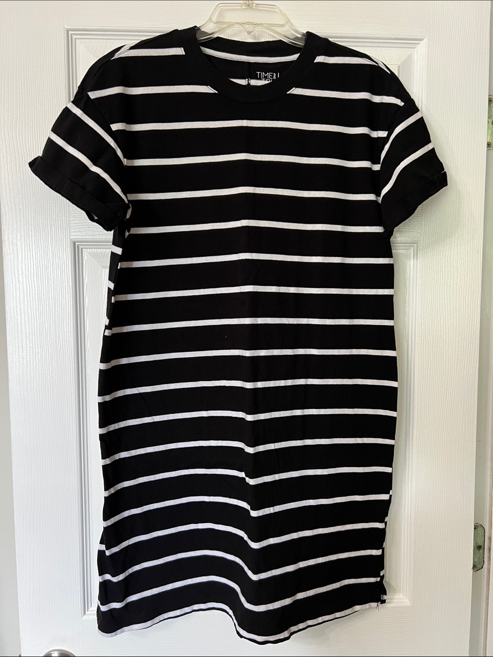 Time and Tru Black and White Striped Midi Dress